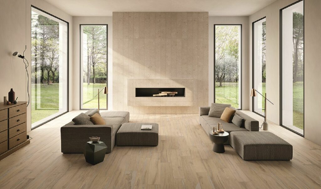 Fireplace tile surround.