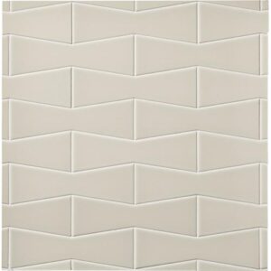 San Simeon from Pure by Sonoma Tilemakers Closeup of light beige bow shaped subway tile.