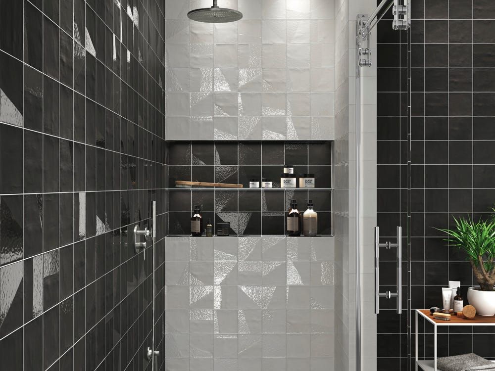 black and white subway tiles for shower
