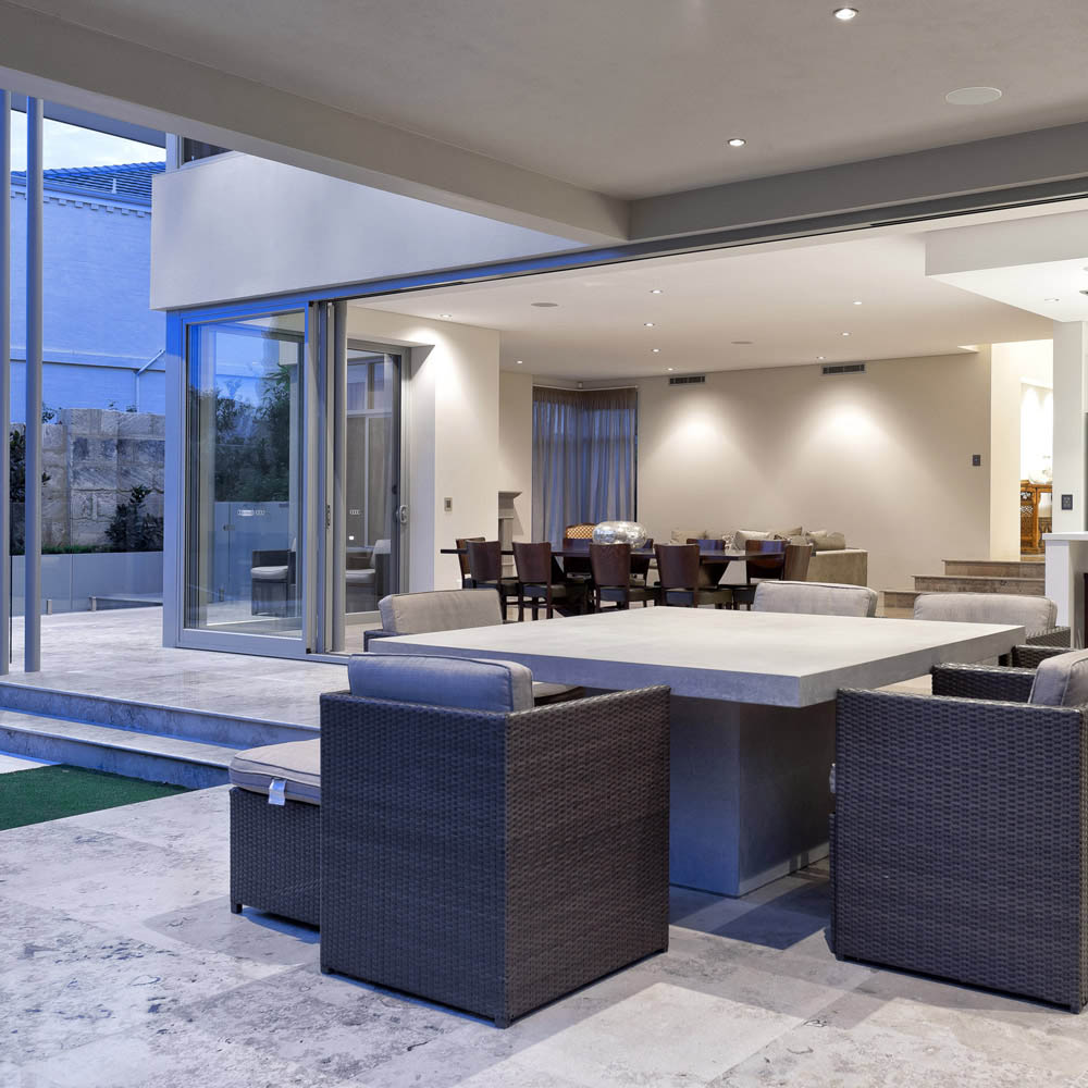 natural stone patio with furniture