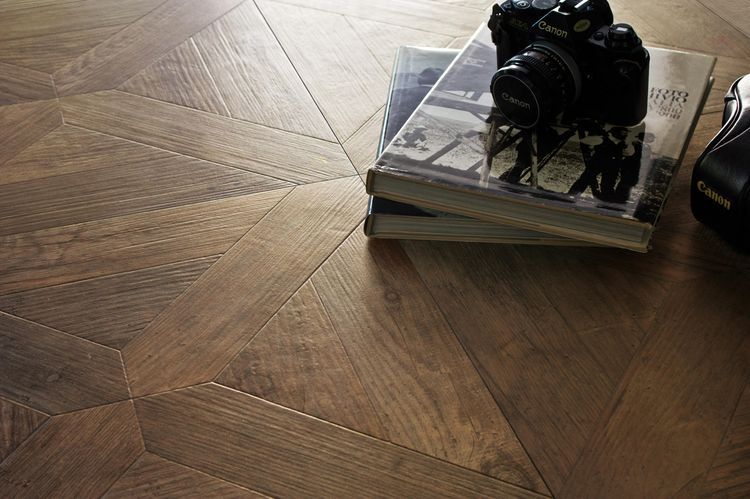 dark brown vintage floor tile that looks like wood