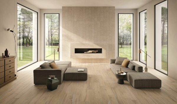 Fireplace tile surround.