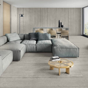 Cement floor tile in living room space.