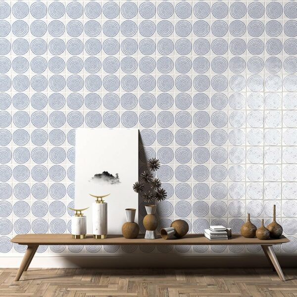 Patterned tile on wall.