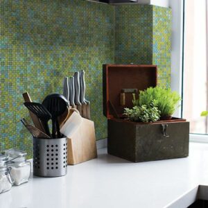Glass tile for kitchen backsplash design.