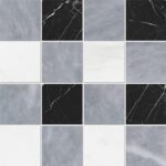 Allure Light, Snow White, Black Honed 4x4 Marble Mosaic