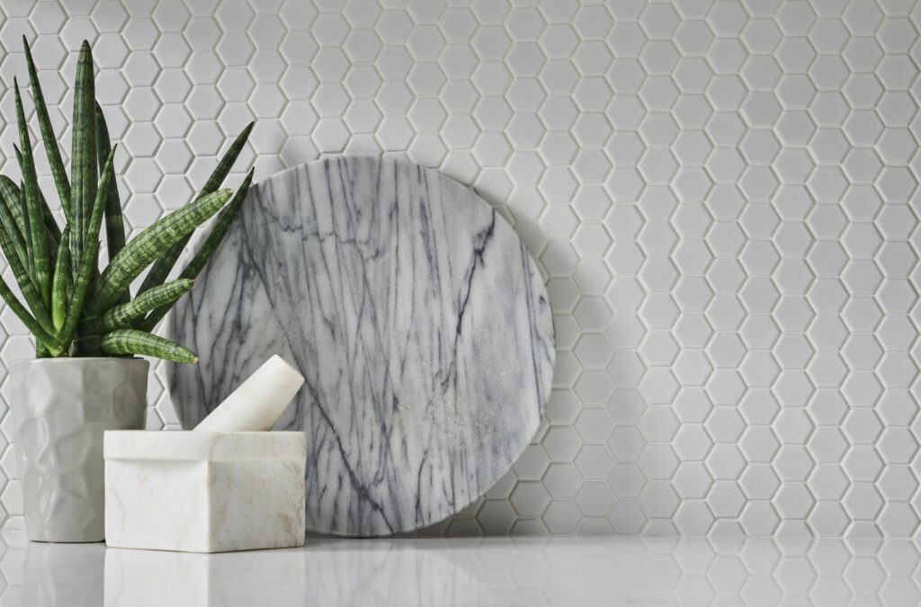 Ceramic hexagon tile for backsplash.