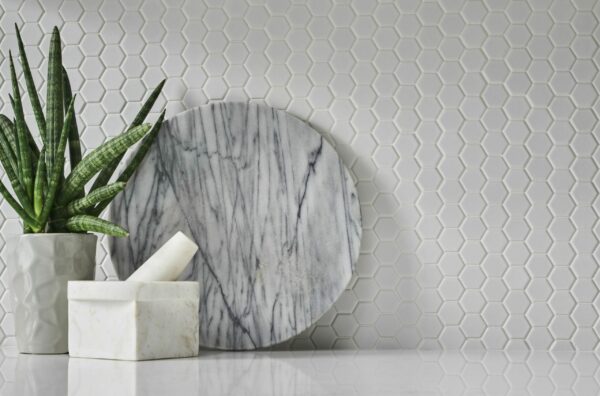Ceramic hexagon tile for backsplash.