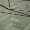 Green tile on outdoor flooring.