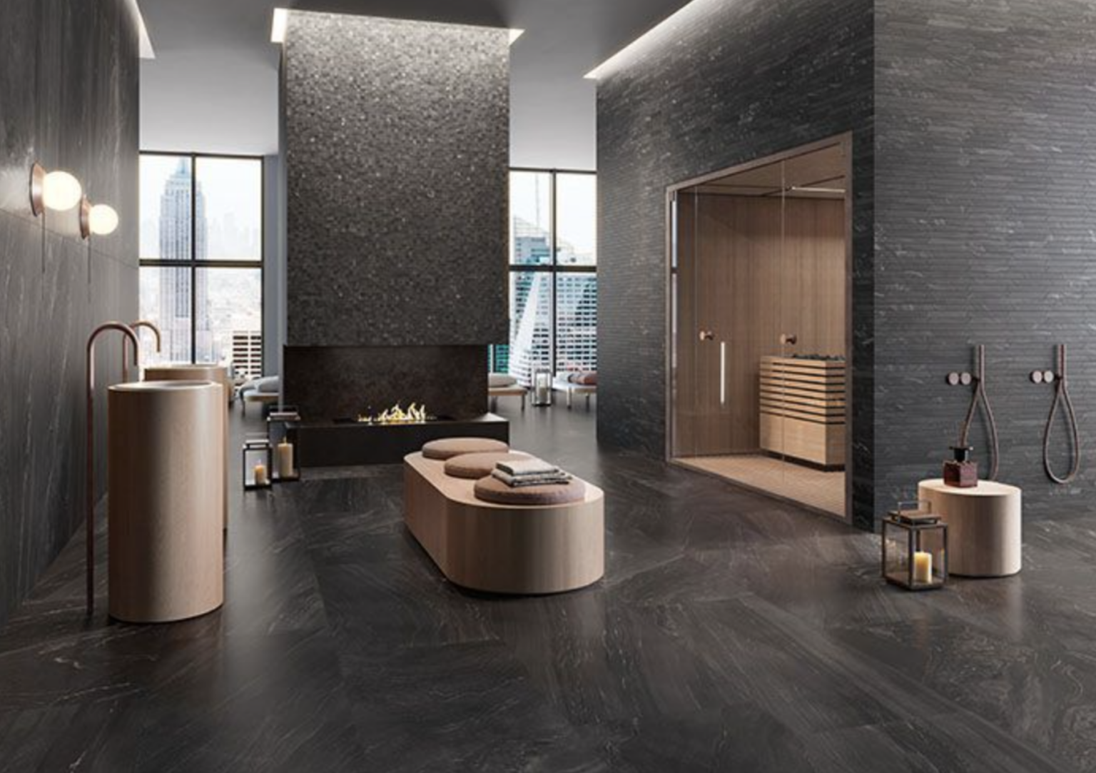 Commercial tile design for hotel space.